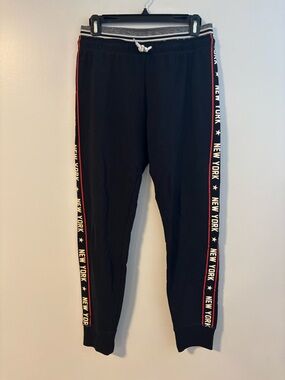 SWS Active Black Jogger Pants Sweatpants typographic side stripe size large
